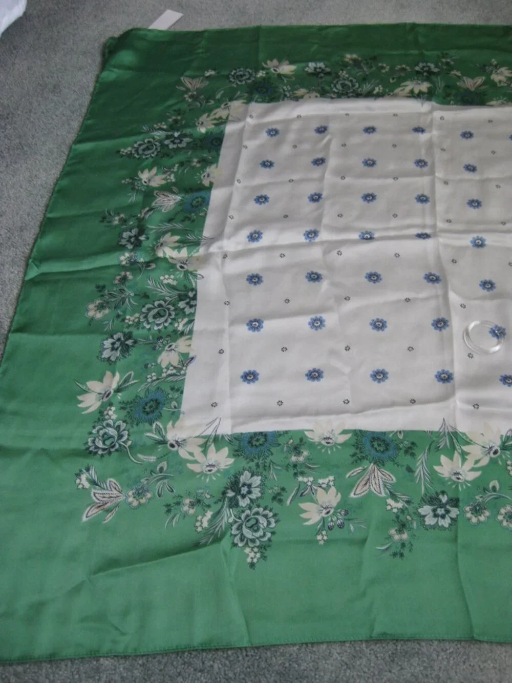 Ann Taylor Factory Border Floral Square Scarf 36x36 in Blue Green White NEW